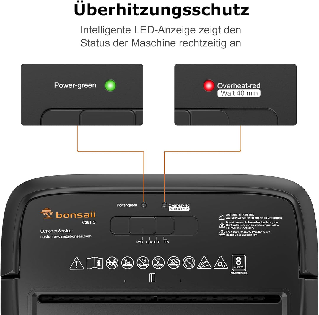 Bonsaii P4 Aktenvernichter, 8 Blatt, Schredder für Zuhause und Büro, C261-C | Kreuzschnitt 5x14mm, S