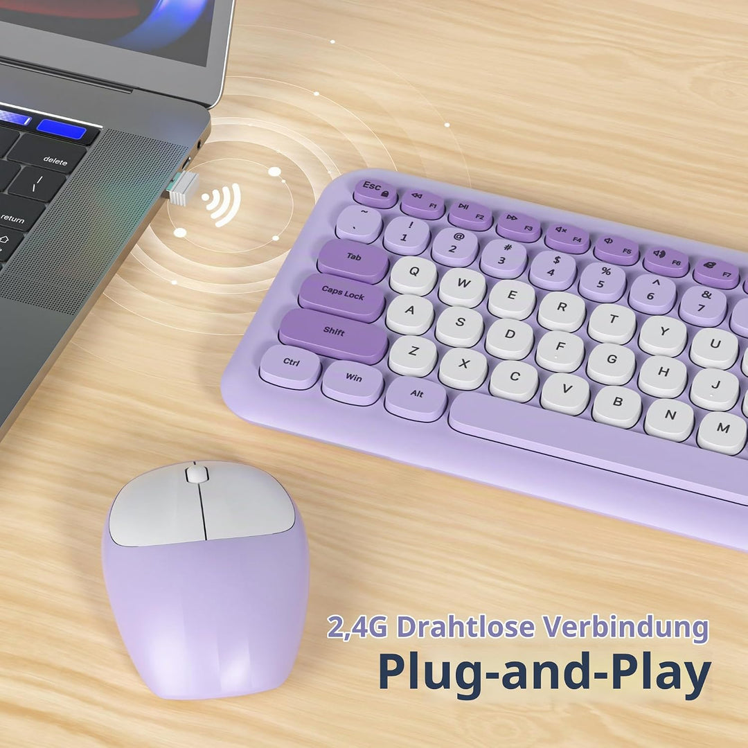 SOLIDEE Buntes kabellose Tastatur und Maus-Kombination,2.4GHz Retro Schreibmaschine Tastatur,104 Tas