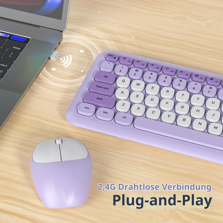 SOLIDEE Buntes kabellose Tastatur und Maus-Kombination,2.4GHz Retro Schreibmaschine Tastatur,104 Tas