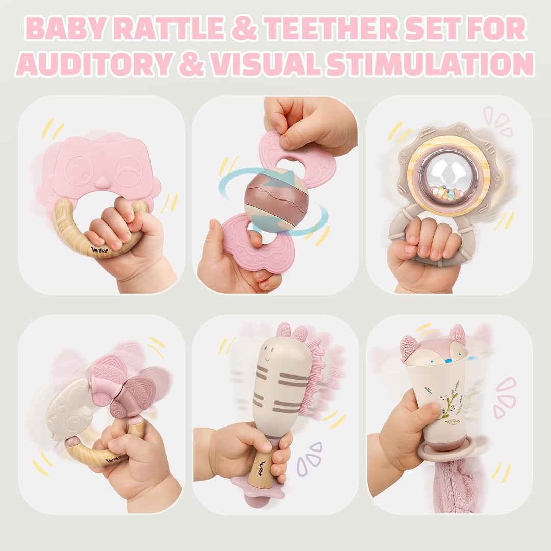 Baby Spielzeug ab 3 Monate, Beissring Baby Rassel 0-6 Monate Sensorik Zahnungshilfe Neugeborenen Ges