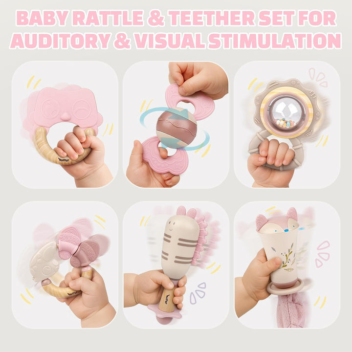 Baby Spielzeug ab 3 Monate, Beissring Baby Rassel 0-6 Monate Sensorik Zahnungshilfe Neugeborenen Ges