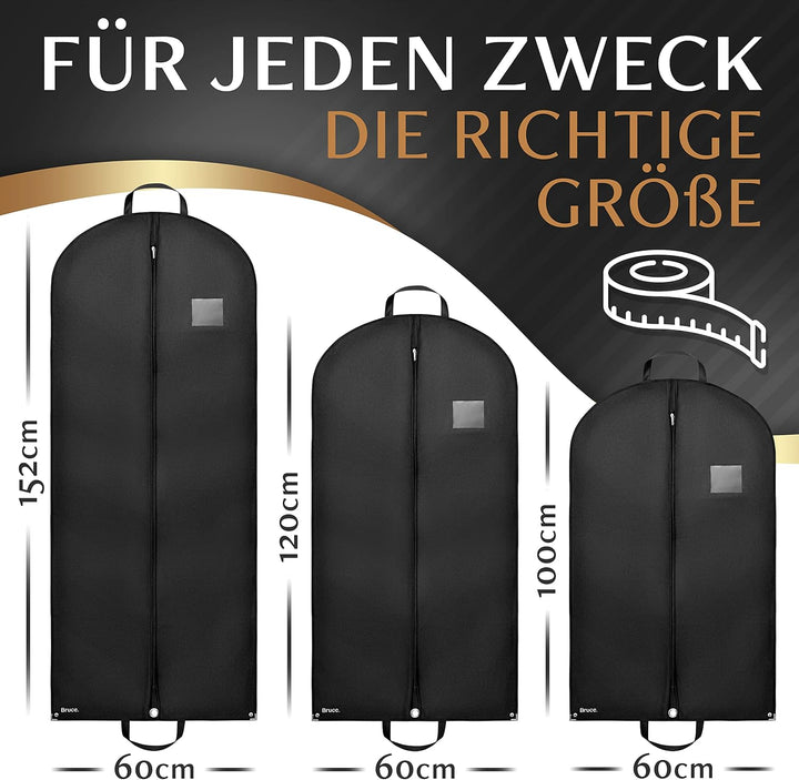 Bruce.® 3x Kleidersack Kurz 100x60cm inkl. 1x Schuhbeutel – Atmungsaktive Kleiderhülle für Anzug, Ja