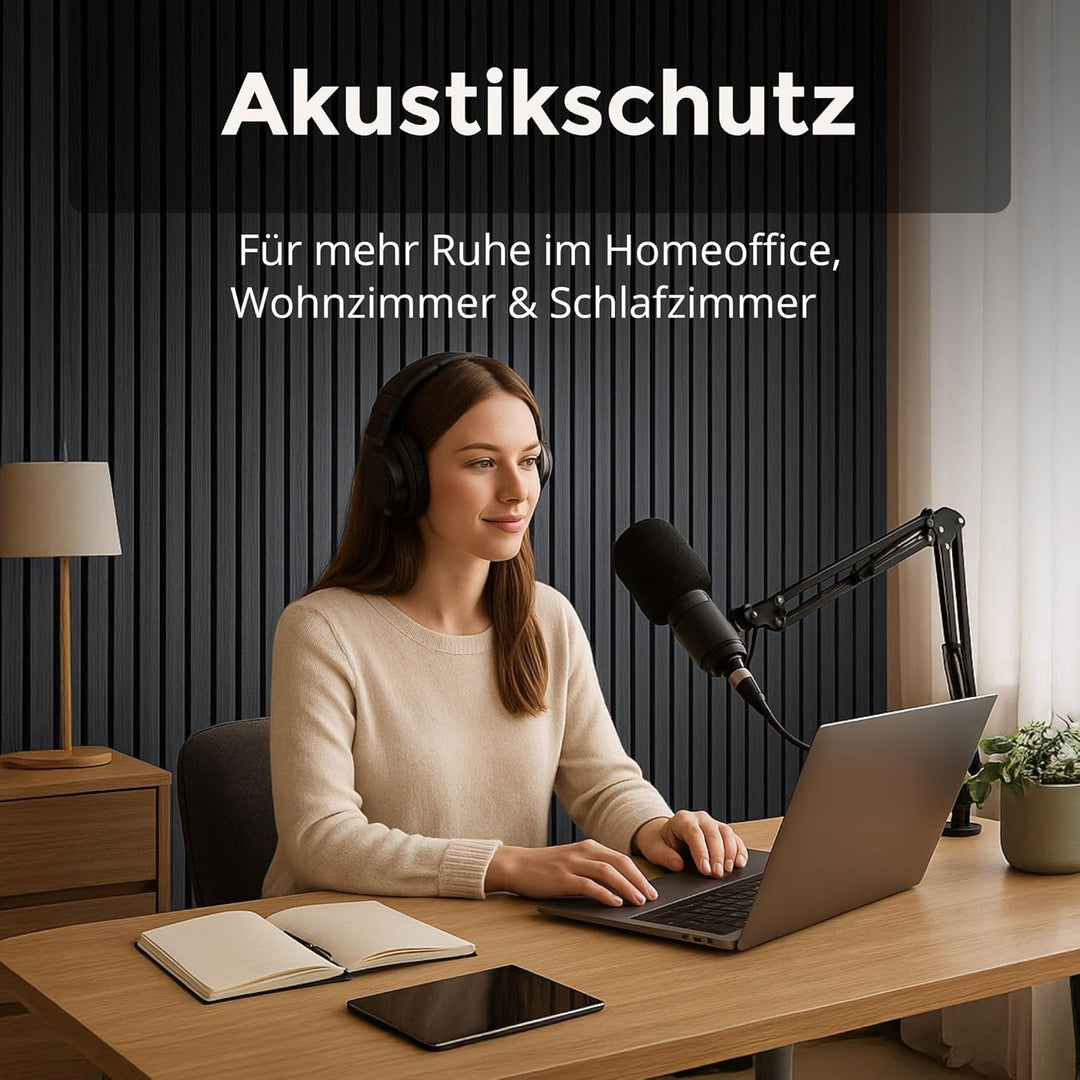 Akustikpaneele 60x60cm, 4 Stück Eiche Schwarz, Wandverkleidung Wanpaneele Holz, Lamellenwand mit Ger
