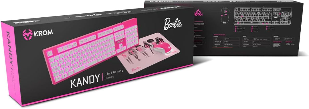 KROM Maus und -Mausunterlage Barbie Edition Kandy - Weisse LED-Membrantastatur, Maus optischem Senso