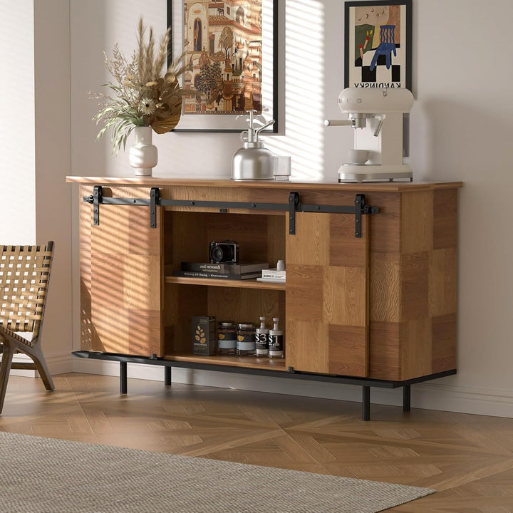 BONIKLUBA 8FT/244cm Mini Schiebetür-Hardware-Kit für Doppeltüren TV-Ständer, Kleiner Kleiderschrank