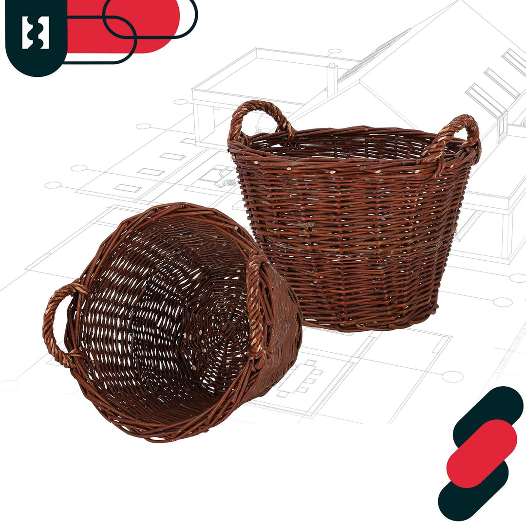 KOTARBAU® Weidenkorb mit Griffen - ø 35 cm - Blumen Korb - Aufbewahrung von Spielzeug - Holzkorb für
