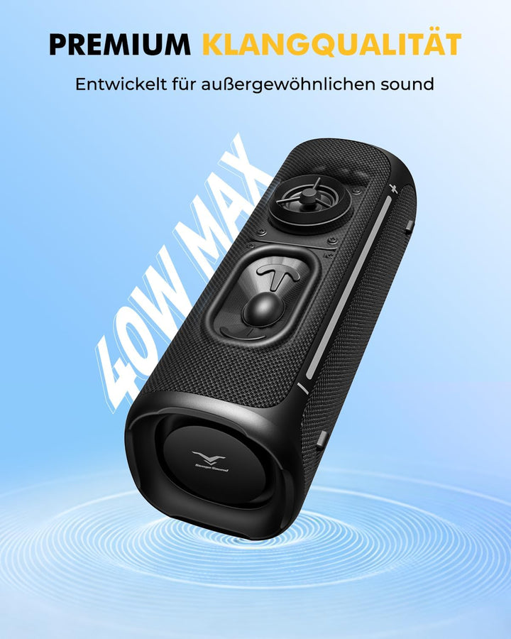 StageSound Outdoor Bluetooth Lautsprecher, Bluetooth 6.0 Musikbox mit 40W Peak Satter Bass, IP67 Was