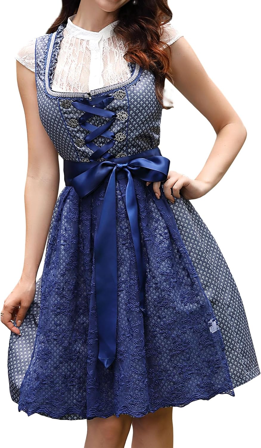 Clearlove Dirndl Damen Midi Trachtenkleid 3 Teilig inkl. Dirndl Kleid Dirndlschürze Dirndlbluse für