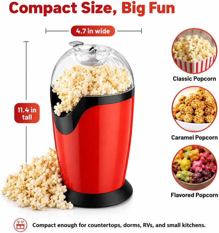 Popcorngeräte, 1200 W, Heissluft, Popcornmaschine mit Messbecher, transparenter Deckel, Popcorn in 3