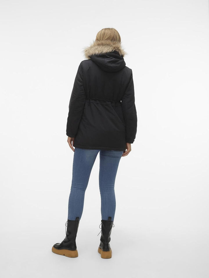 Mama Licious Female Langer Parka Umstands-Jacke XS Schwarz, XS Schwarz