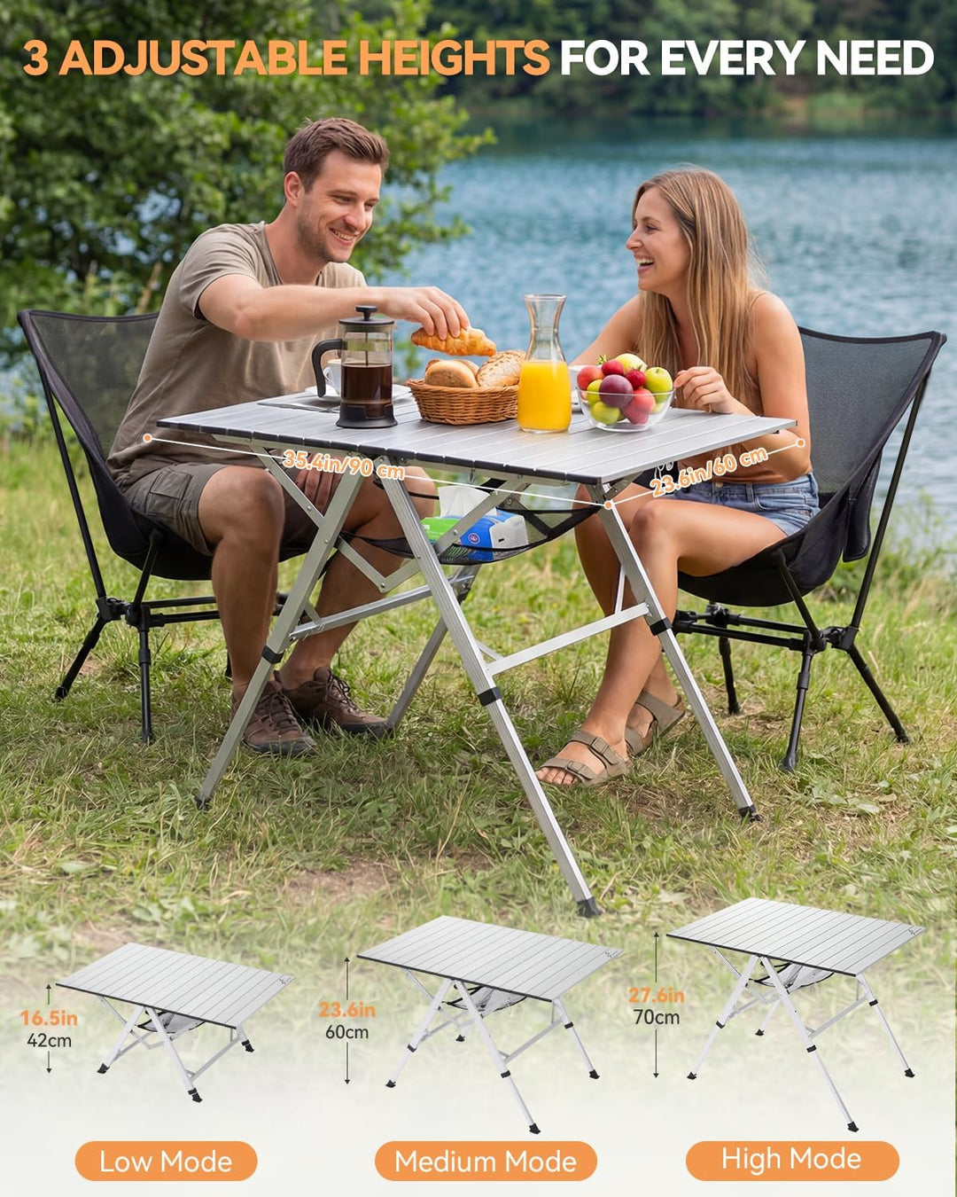 Sportneer Campingtisch Klappbar – Aluminium Rolltop Tisch mit 3-Fach höhenverstellbaren Verriegelung