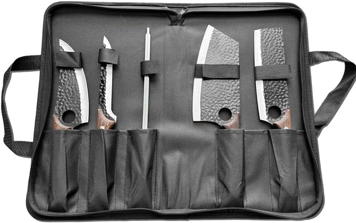 6PCS professionelles Metzger Messer Set mit Tasche, Schneidbrett, Schleiferstange Hand geschmiedet W