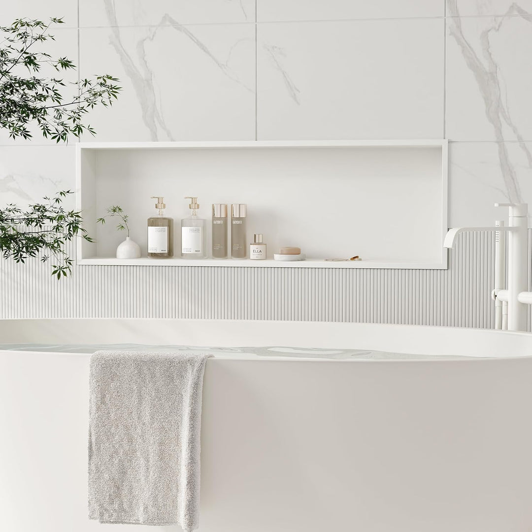 Neodrain Wandnische Dusche 90 x 30cm 304 Edelstahl Duschnische Weiss Einbaunische Lagerung für Badez