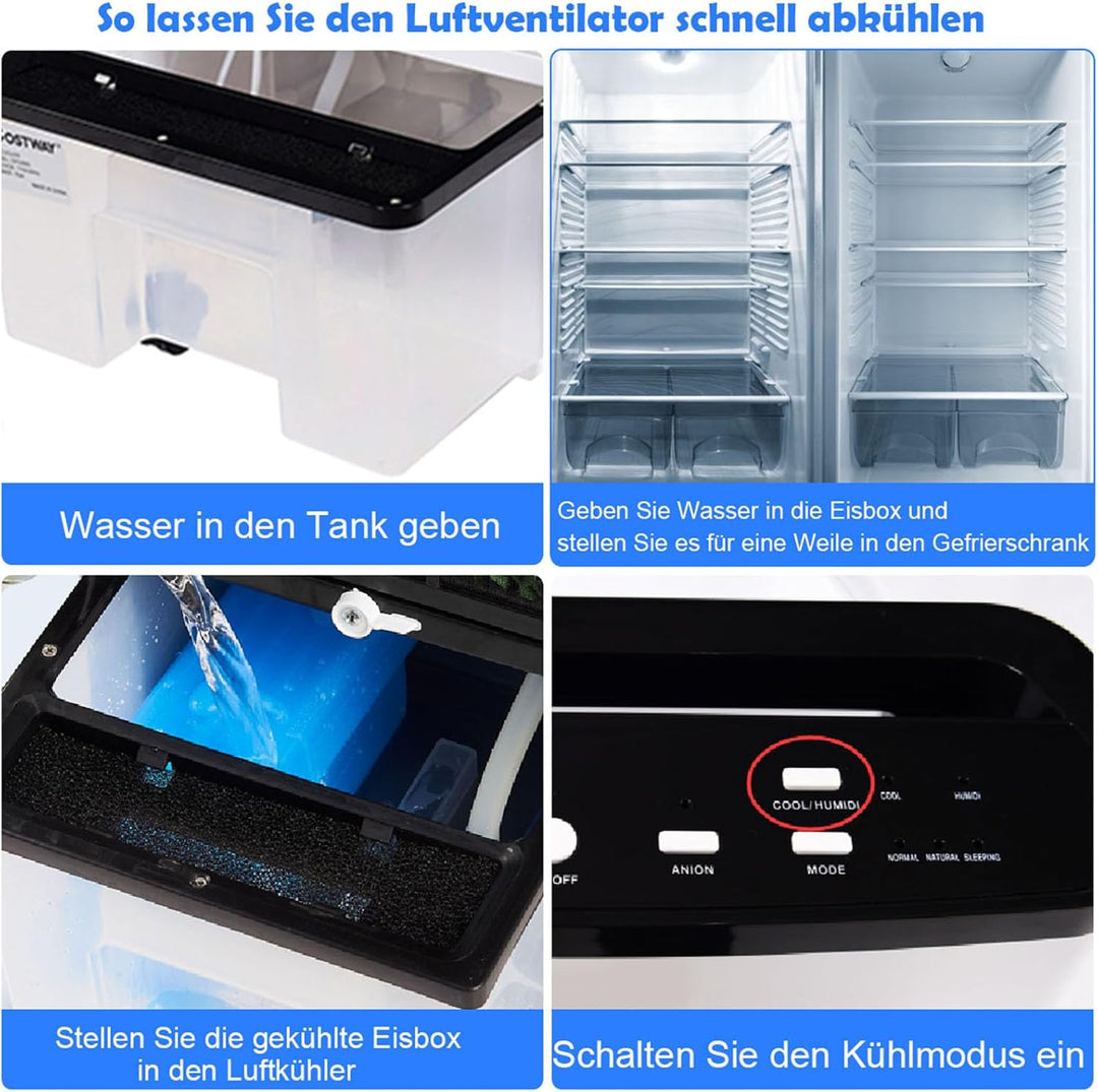 COSTWAY Mobile Klimaanlage ohne Abluftschlauch,8 L Wassertank, 3 Modi | 3 in 1 Luftkühler Ventilator