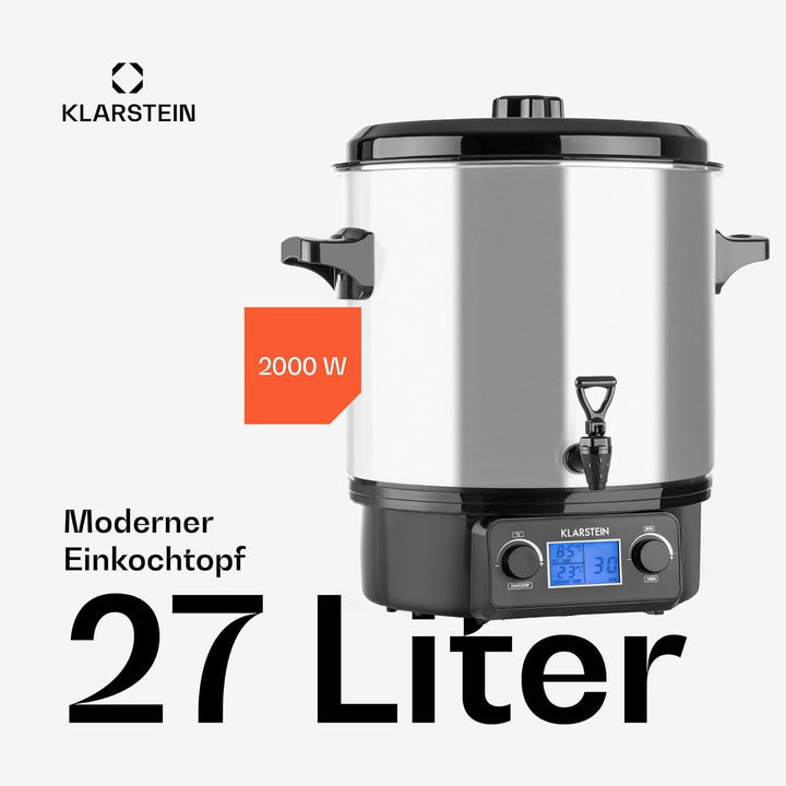 Klarstein Biggie Digital - Einkochvollautomat, Einkochtopf, elektrisch, 27 Liter, 2000 Watt, Timer,