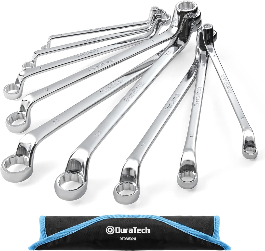 DURATECH Doppel-Ringschlüssel-Satz, 9-teilig, 6-23 mm, Gekröpfter Schraubenschlüssel Set, um 75 Grad