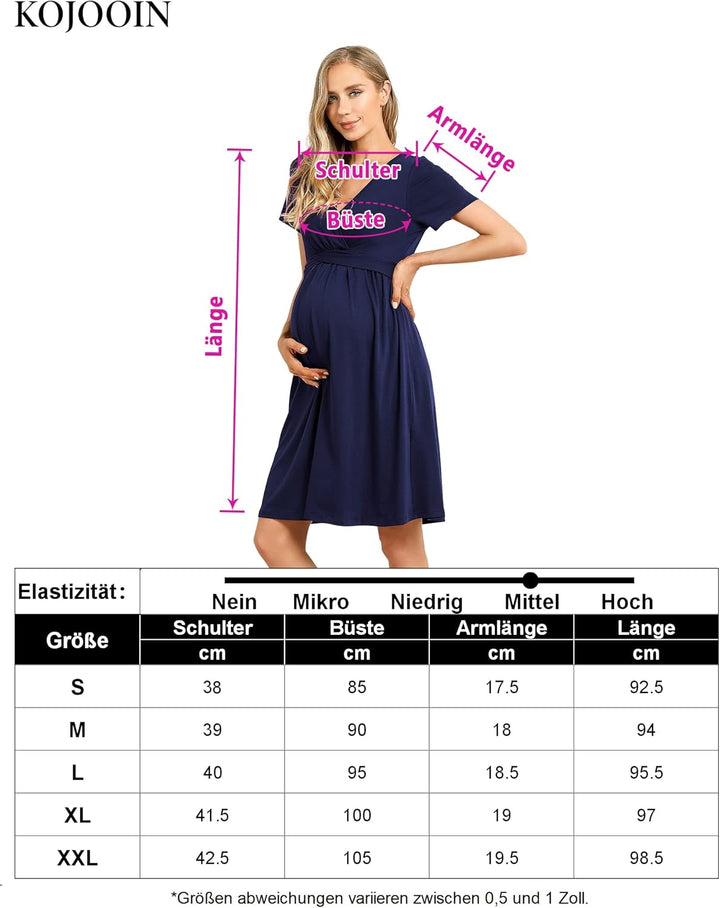 KOJOOIN Damen Umstandskleid V-Ausschnitt Stillkleid Casual Falten Schwangerschaftskleid(Verpackung M