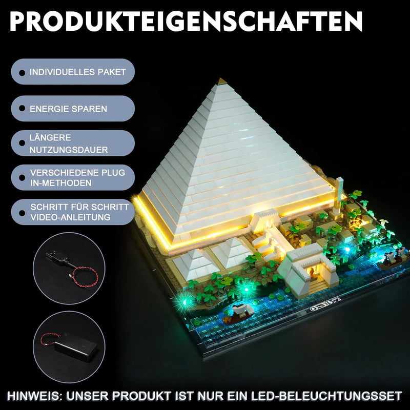 Led Licht Set für Lego Cheops Pyramide (Ohne Lego Set, Nur Lichter), Led Beleuchtungs Set für Lego 2