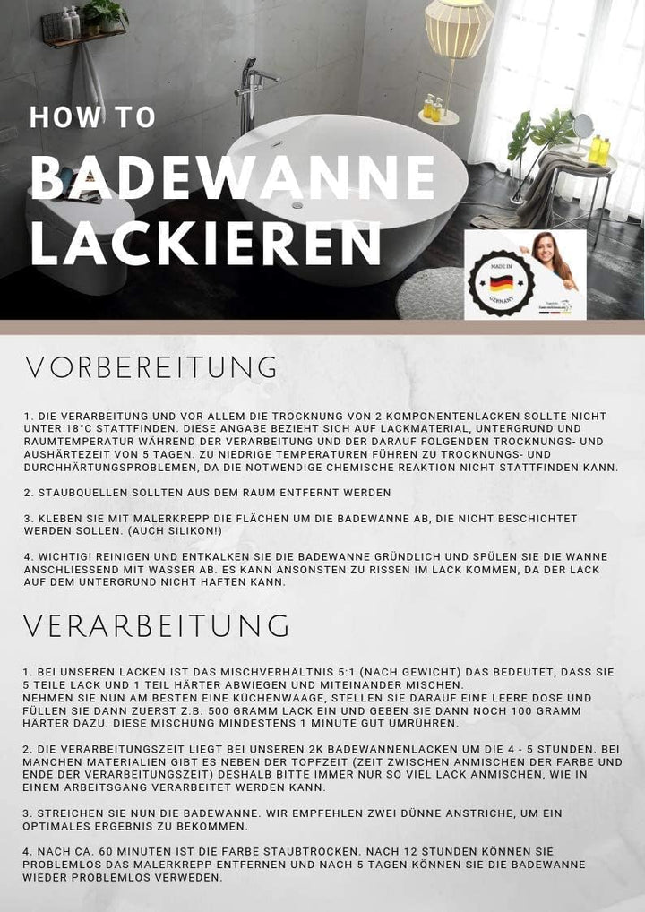 Badewannenlack GLÄNZEND Betongrau RAL 7023 Grau Badewannenbeschichtung Emaille Farbe // Hamburger La