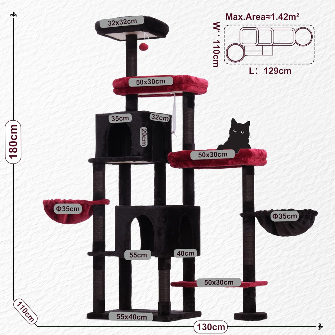 Hey-brother XXL Kratzbaum für gross Katzen, 180 cm hoch Stabil Katzenbaum mit rechts erweitert mit 3