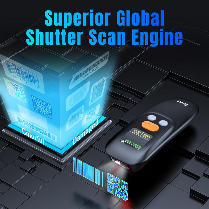 Tera Tragbar Barcode Scanner Mini: 1D 2D QR 1200mAh Akku mit Taste 1.4" Display & Ladestation Handhe