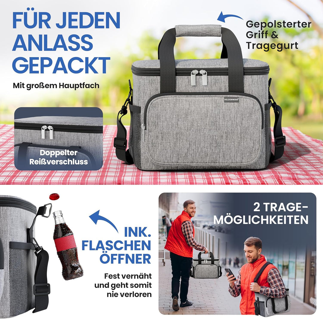 HELDENWERK Kühltasche Gross faltbar - Isolierte Kühlbox Thermotasche auslaufsicher & wasserdicht - P