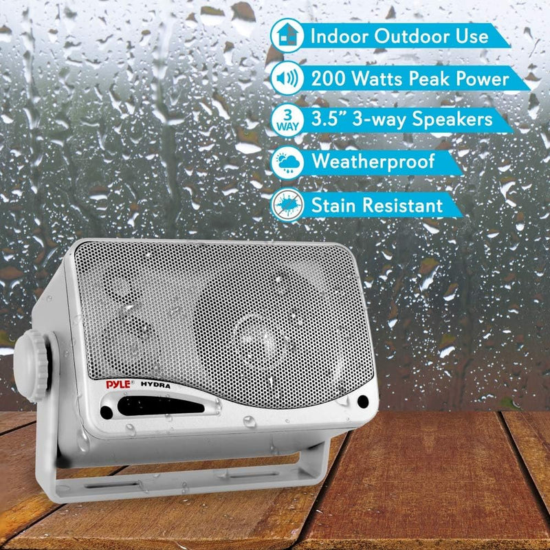 Pyle Wasserdichte Lautsprecher 3.5-Zoll-200-Watt 3-Way Wetterfeste Mini Box, Silber, PLMR24S