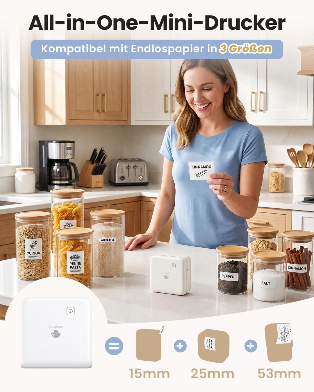 Phomemo M02 Pro Mini Drucker für Smartphone, Sticker Drucker 300 DPI Mini Thermodrucker Tiny Printer