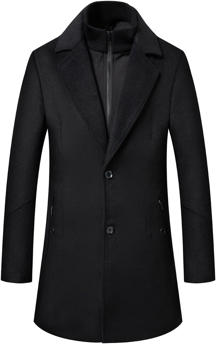 Sliktaa Herren Wollmantel dicker Trenchcoat mittlerer Länge Mantel Kerbe Kragen warmer Mantel Herren