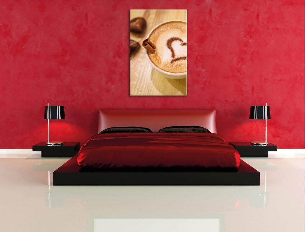 Pixxprint Kaffee Coffee Herz aus Schaum Cappucino, Format: 100x70 auf Leinwand, 100x70