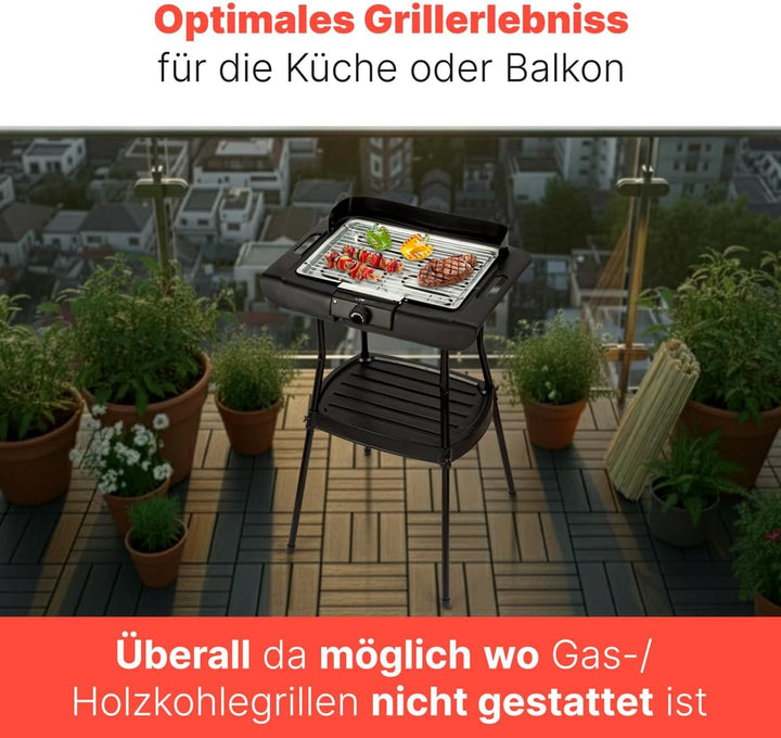 Clatronic® Stand- und Tischgrill | für innen und aussen | Elektrogrill für Balkon | 2000W | kurze Au