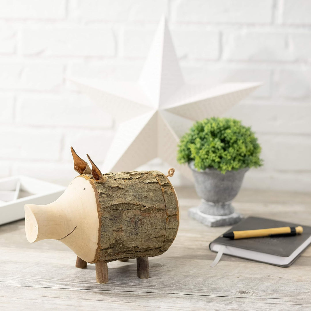 Sparschwein Rudi aus Astholz mit Rinde - Spardose aus Holz - kreative Geldgeschenk