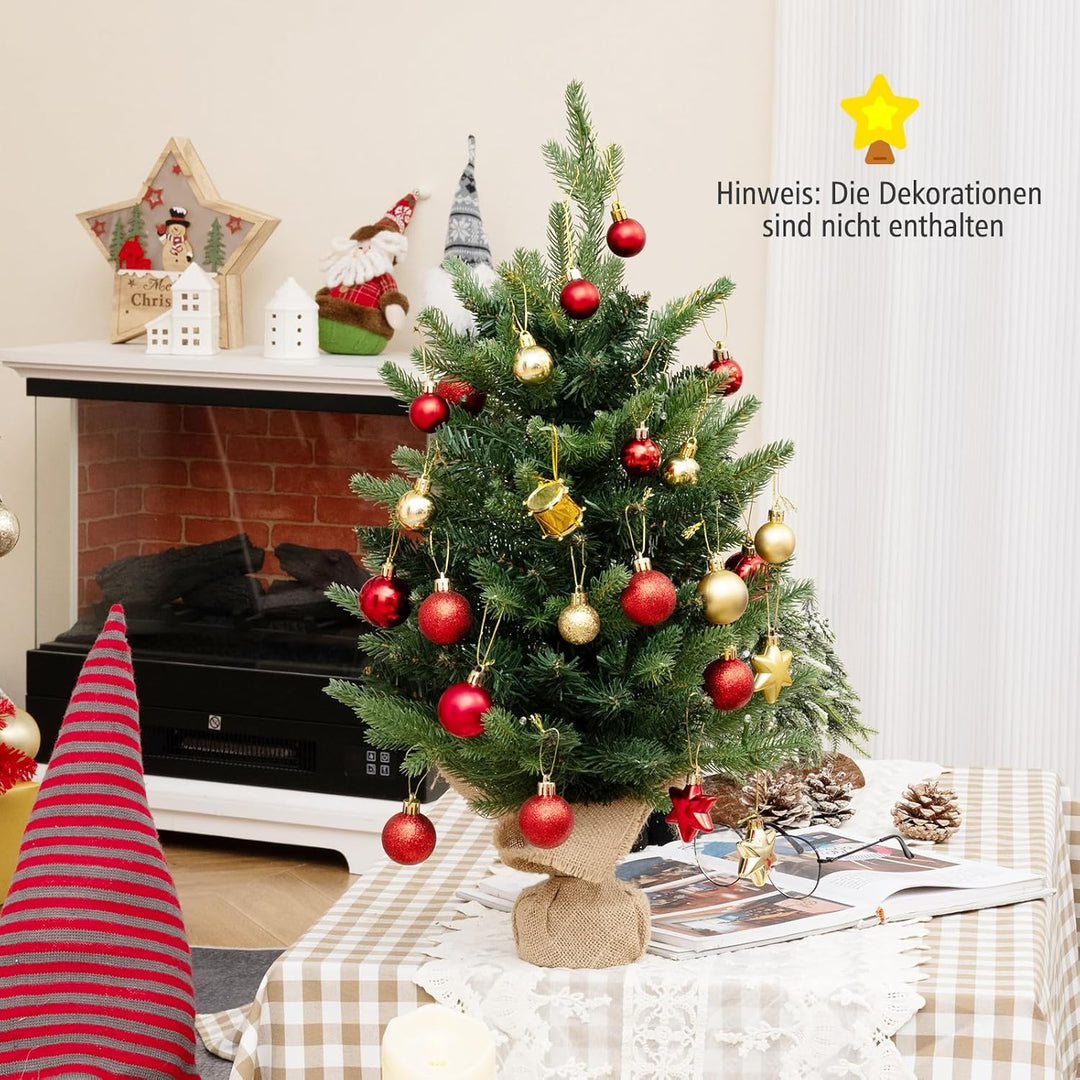 COSTWAY 60 cm künstlicher Weihnachtsbaum mit Beleuchtung, Kleiner Tannenbaum, Tisch-Weihnachtsbaum m