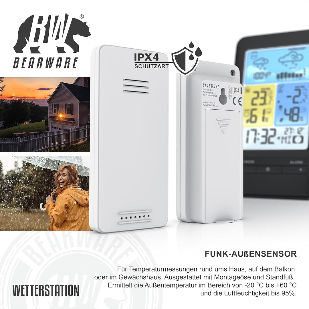 CSL - Funk Wetterstation Aussensensor - Farbdisplay - Funkuhr - DCF Signal - DST - Innen und Aussent