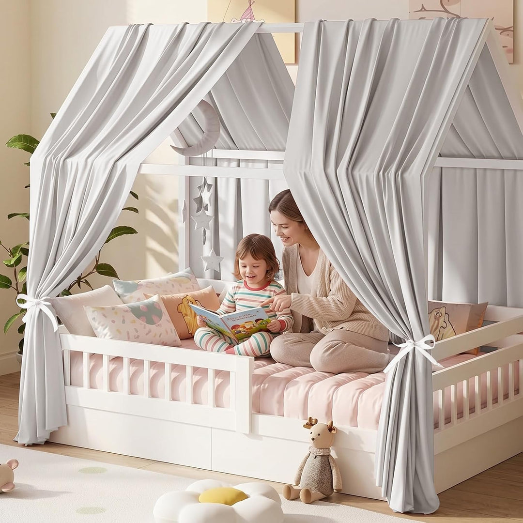 Hausbett Himmel, 2PCS Betthimmel Hausbett, Musselin himmelbett vorhänge, Hausbett Vorhang für Hausbe