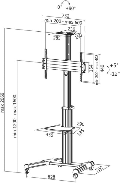 LogiLink BP0025 - Profi TV-Halterung / TV-Ständer auf Rollen mit Höhenverstellung für 37-70 Zoll (LC