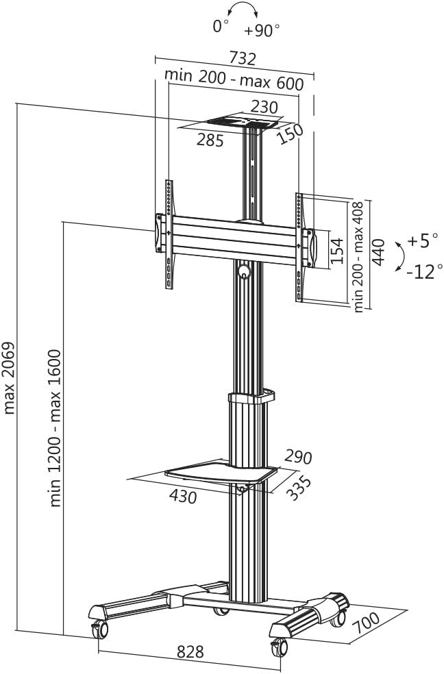 LogiLink BP0025 - Profi TV-Halterung / TV-Ständer auf Rollen mit Höhenverstellung für 37-70 Zoll (LC