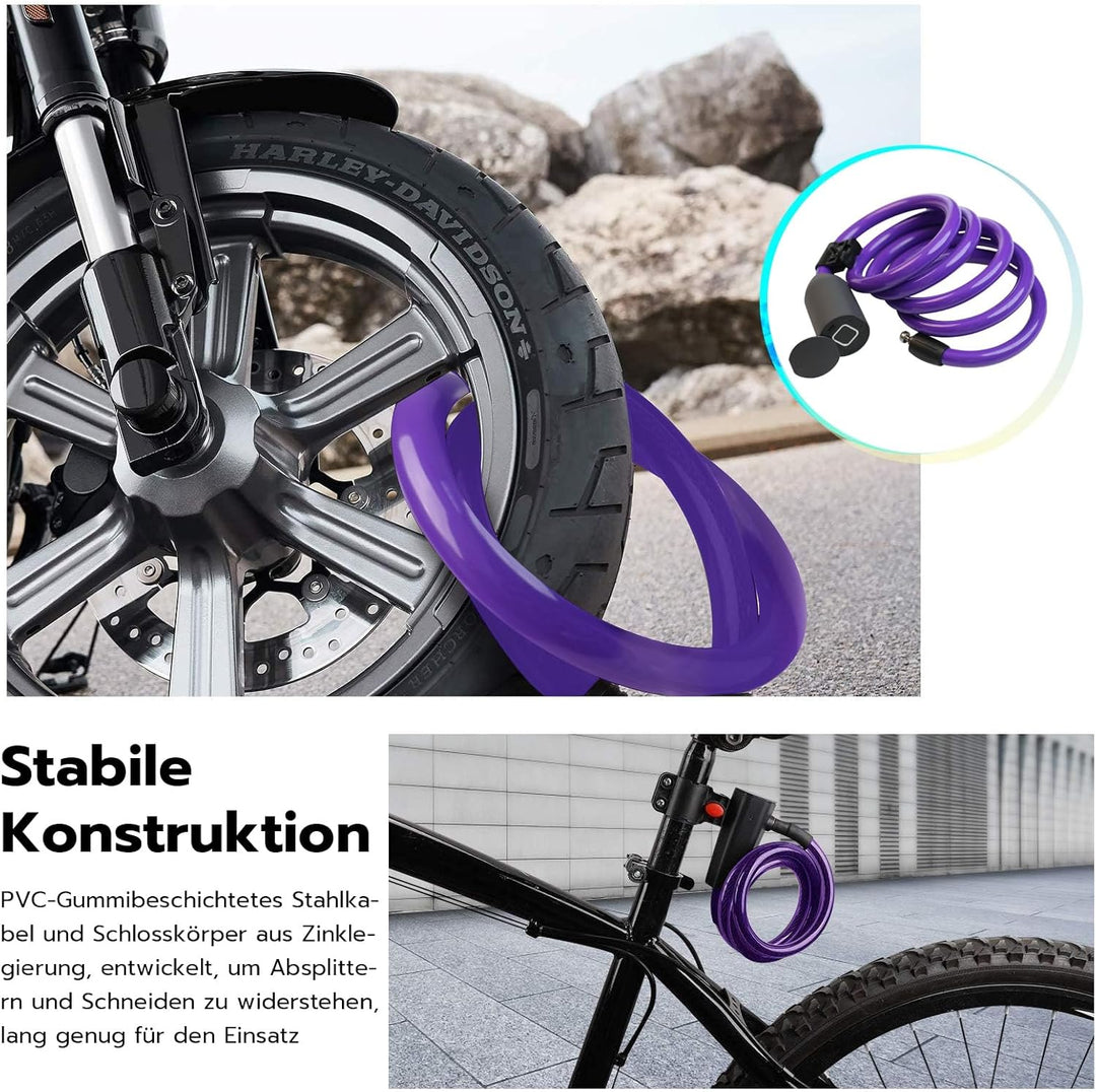 Anweller Fahrradschloss Fingerabdruck,1.5m Kabelschloss wasserdicht tragbar mit Fahrradschlosshalter