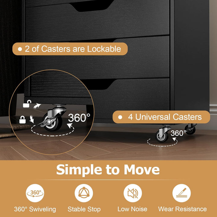 KOMFOTTEU Rollcontainer mit Schubladen, mobiler Aktenschrank Schubladenschrank mit Räder, Bürowagen