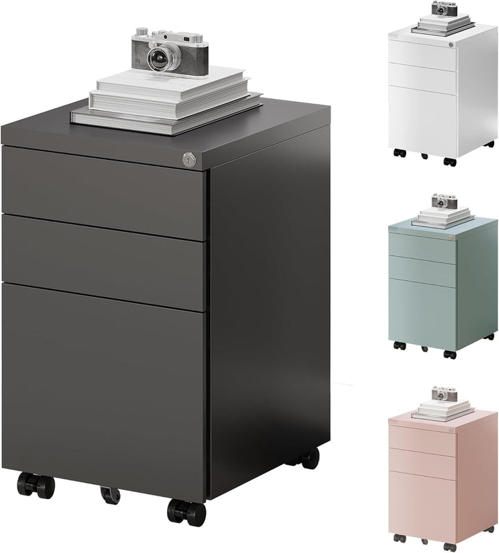 FLEXISPOT Rollcontainer mit 3 Schubladen, mobiler Aktenschrank mit Rollen, Schubladenschrank Bürosch