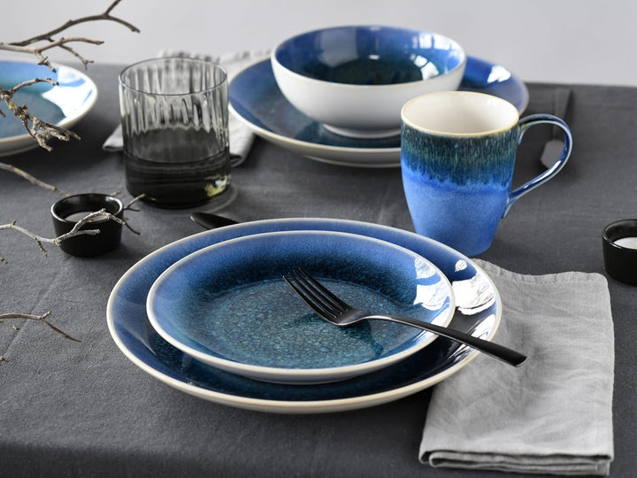 CreaTable, 25862, Serie Caldera Blau, Geschirrset, Kombiservice 8 teilig, Blau