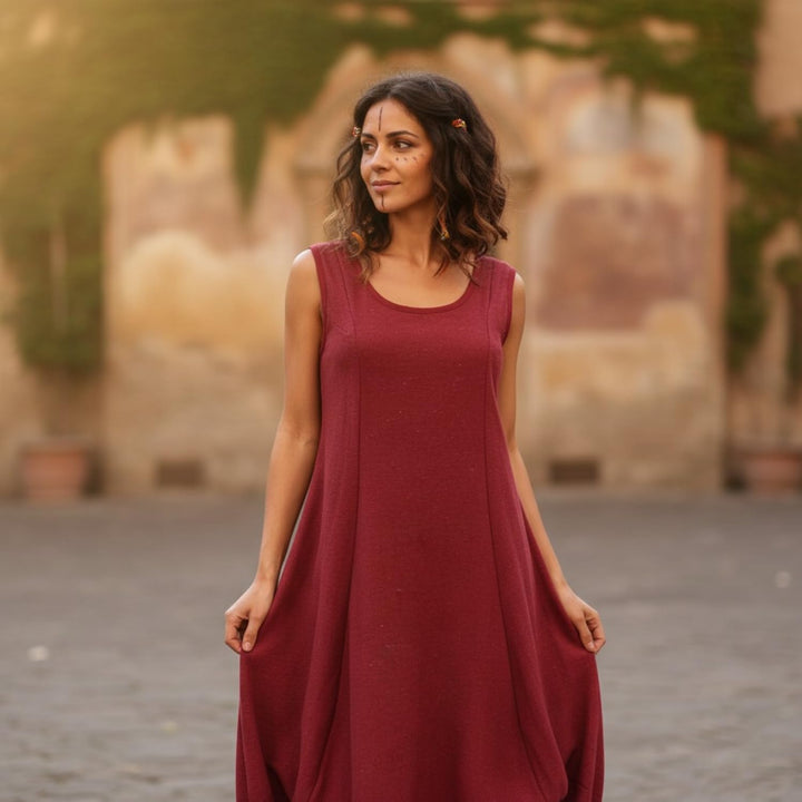 GURU SHOP Langes Wandelbares Sommerkleid, Maxikleid, Damen, Baumwolle 38 Rot, 38 Rot