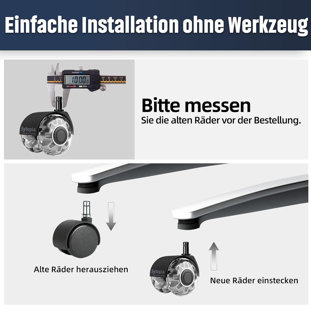Sytopia Bürostuhl Rollen mit 10mm X 22mm Stift, 5er Set Rollen für 1KEA Bürostühle, Hartbodenrollen