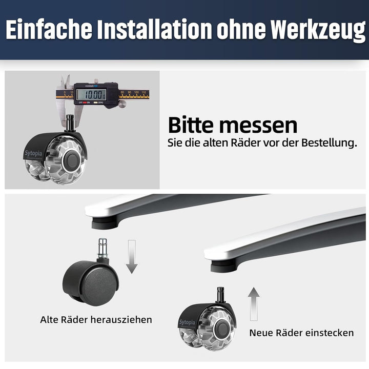 Sytopia Bürostuhl Rollen mit 10mm X 22mm Stift, 5er Set Rollen für 1KEA Bürostühle, Hartbodenrollen