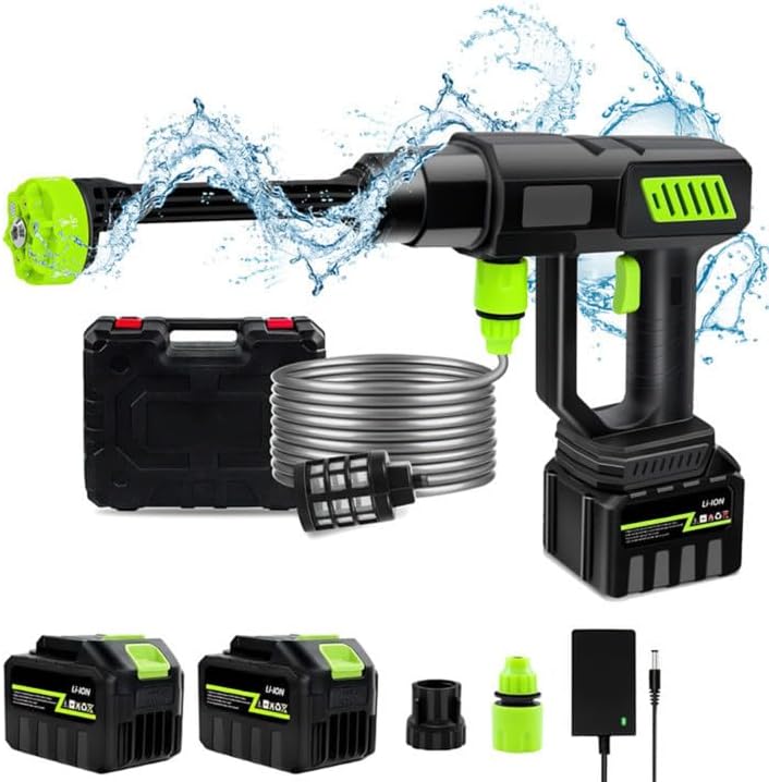 Hochdruckreiniger mit Akku, 120Bar, Kabelloser Hochdruckreiniger, 2 Akkus, 6-in-1-Multidüse und 5 m