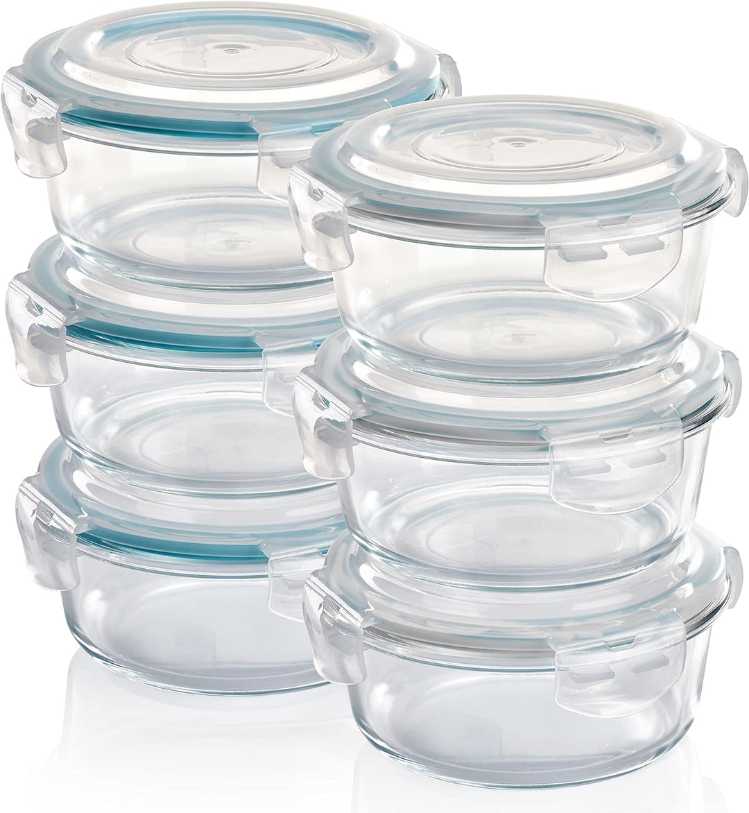 Grizzly Glas Frischhaltedosen, Set 6X 620 ml, luftdicht, rund, Click-Verschluss, vielseitige Vorrats