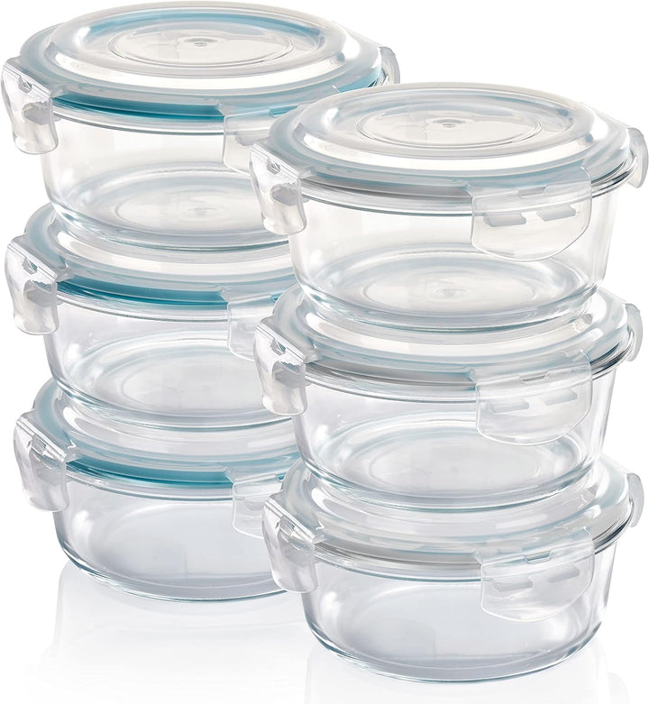 Grizzly Glas Frischhaltedosen, Set 6X 620 ml, luftdicht, rund, Click-Verschluss, vielseitige Vorrats