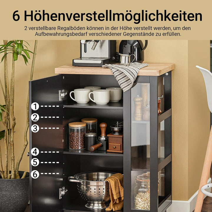 SoBuy FKW75-SCH Küchenwagen Servierwagen Beistellwagen Rollwagen mit 1 Tür und 3 Regalböden Schwarz