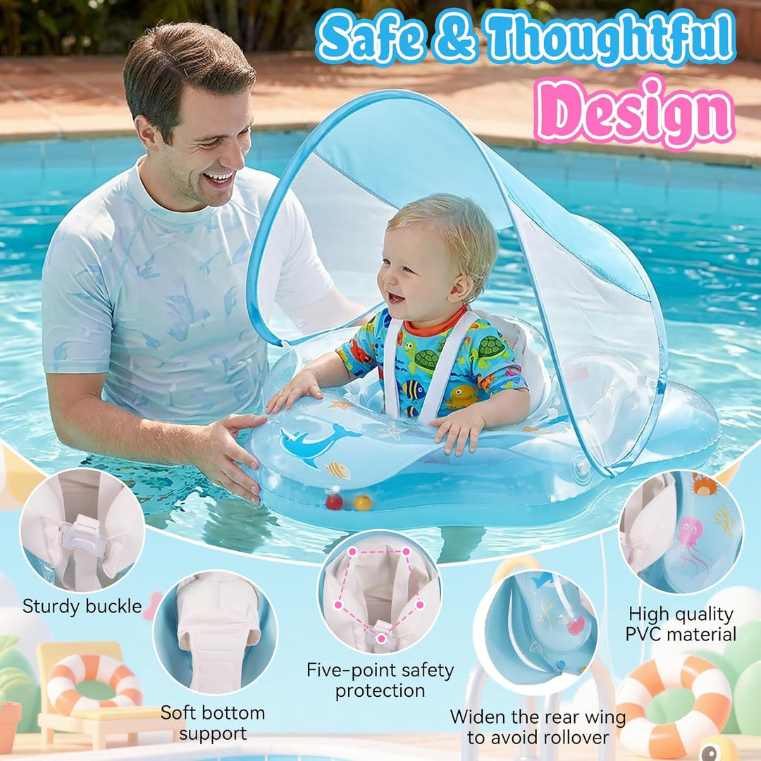 Baby Schwimmring mit Sonnendach UPF50+ Schwimmring Baby mit Sonnendach mit 1*Luftpumpe & 2*Flickzeug