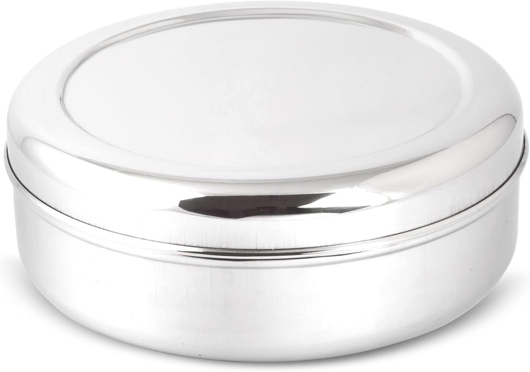 KSJONE Doppeldeckel-Gewürzbehälter Masala Dabba mit 7 Fächern und 7 Löffeln, Masala-Box, Gewürzbehäl